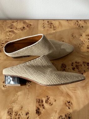Aquatalia Fife Cream Woven Leather Weatherproof Italian Slide Mules 6.5